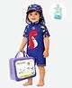 Little Surprise Box Spandex Half Raglan Sleeves Dinosaur Printed Swimsuit & Cap Set With Bag & Detergent - Blue