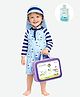 Little Surprise Box Spandex Full Raglan Sleeves Striped & Llama Printed Swimsuit & Cap Set With Bag & Detergent - Blue