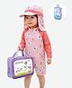 Little Surprise Box Spandex Full Raglan Sleeves Llama Printed Swimsuit & Cap Set With Bag & Detergent - Peach
