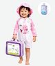 Little Surprise Box Spandex Full Raglan Sleeves Bunny Printed Legged Swimsuit With Bag Detergent & Cap - Pink