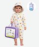 Little Surprise Box Spandex Full Sleeves Fruits Printed Legged Swimsuit With Bag Cap & Detergent - Cream