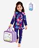 Little Surprise Box Spandex Full Sleeves Floral Printed 2 Piece Swimsuit With Bag & Detergent - Navy Blue