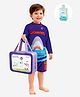 Little Surprise Box Spandex Full Sleeves Shark Printed 2 Piece Swimsuit With Bag & Detergent - Navy Blue