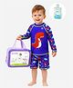 Little Surprise Box Spandex Full Sleeves Dinosaur Printed 2 Piece Swimsuit With Bag & Detergent - Blue
