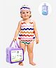 Little Surprise Box Spandex Full Sleeves Waves Printed Swimsuit With Bag & Detergent -Multi Colour