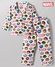 Babyhug Marvel 100% Cotton Knit Full Sleeves Co-Ords Shirt & Pyjama Night Suit With Avengers Print - White