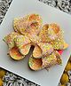 FOLLOW THE NEEDLE Glitter Embellished Floral & Bow Applique Detailed Alligator Hair Clip - Pink & Yellow
