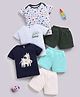 TOONYPORT Cotton Knit Pack Of 3 Half Sleeves Zebra Striped & Animal Printed Tees & Shorts Set - Grey White & Navy Blue