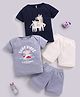 TOONYPORT Cotton Knit Pack Of 2 Half Sleeves Surf Vibes Text & Zebra Printed Tees & Shorts Set - Navy Blue & Charcoal Grey