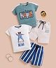 TOONYPORT Cotton Knit Pack Of 2 Half Sleeves Hope & Skate Bear Text Printed Tees & Shorts Set - Green & Cream