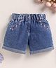 TOONYPORT Denim Woven Floral Embroidered Washed Shorts - Blue