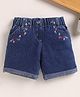 TOONYPORT Denim Woven Floral Embroidered Washed Shorts - Royal Blue