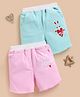 TOONYPORT Cotton Knit Pack Of 2 Smile & I M Adorable Text Printed Shorts - Blue & Pink