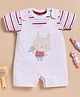 Wonderchild Bunny Patch Detailed Dungaree With Half Sleeves Striped Tee - White & Fawn