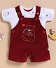 Wonderchild Mom & Baby Bear Embroidered Dungaree With Half Sleeves Tee - White & Maroon
