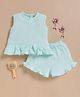 Wonderchild Sleeveless Frill & Bow Applique Detailed Top & Shorts Set - Sea Green