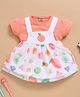 Wonderchild Fruits Printed Pinafore Dress With Half Puffed Sleeves Solid Tee - Peach