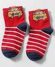 Mustang Knit Ankle Length Socks With Stripes & Vehicles Design - Red