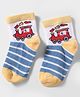 Mustang Knit Ankle Length Socks With Stripes & Vehicles Design - White