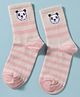 Mustang Knit Ankle Length Socks With Stripes & Panda Print - Pink