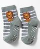 Mustang Knit Anti Skid Ankle Length Socks With Striped & Lion Design - Light Green