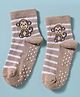 Mustang Knit Anti Skid Ankle Length Socks With Striped & Monkey Design - Khaki