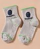 Mustang Knit Anti Skid Ankle Length Socks With Sports Theme & Text Design - Grey