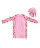 Big Softies Full Raglan Sleeves Sea Life Printed Legged Swimsuit With Cap - Pink