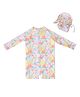 Big Softies Full Raglan Sleeves Fruits Printed Legged Swimsuit With Cap - Light Pink