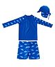 Big Softies Full Raglan Sleeves Shark Printed 2 Piece Swimsuit With Cap - Navy Blue