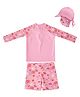 Big Softies Full Raglan Sleeves Sea Life Printed 2 Piece Swimsuit With Cap - Pink