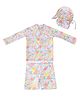 Big Softies Full Sleeves Fruits Printed Coordinating 2 Piece Swimsuit With Cap - Light Pink