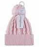 SNUGTIME Cotton Cable Knit Design Pom Pom Embellished Beanie - Pink - Circumference - 54 Cms