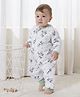 SNUGTIME Cotton Knit Full Sleeves Zebra Printed Romper - White