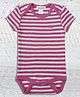 Merino Baby Woollen Knit Half Sleeves Striped Onesie - Pink
