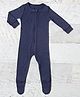 Merino Baby Woollen Knit Full Sleeves Solid Footed Romper -Navy