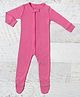 Merino Baby Woollen Knit Full Sleeves Solid Footed Romper -Pink