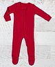 Merino Baby Woollen Knit Full Sleeves Solid Footed Romper -Red