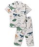 Evimo Single Jersey Knit Half Sleeves Co-Ords Shirt & Pyjama Night Suit Dino Print -White