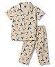 Evimo Single Jersey Knit Half Sleeves Co-Ords Printed Shirt & Pyjama Night Suit - Beige