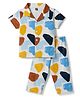 Evimo Single Jersey Knit Half Sleeves Co-Ords Printed Shirt & Pyjama Night Suit - White & Blue