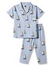 Evimo Single Jersey Knit Half Sleeves Co-Ords Boat Printed Shirt & Pyjama Night Suit - Light Blue