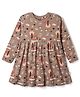 CUCUMBER Sinker Knit Full Sleeves Flared One Piece Frock With Animal Print - Brown