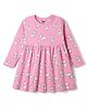 CUCUMBER Sinker Knit Full Sleeves Flared One Piece Frock With Marie Graphics - Pink