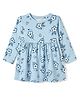 CUCUMBER Sinker Knit Full Sleeves Floral & Hearts Printed Frock - Light Blue