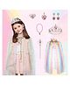 Babymoon Set of 7 | Baby Girls Princess Cape Clock with Tiara Crown, Wand, Necklace, Ring, Earrings, Bracelet | Princess Girls Birthday Party Dress Costumes | Baby Gift Set | 3-8 Yrs