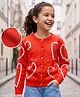 Pine Kids Knit Full Sleeves Front Open Sweater With Heart Design - Red