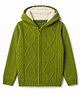 Pine Kids Knit Full Sleeves Hooded Front Open Solid Colour Sweater with Cable Knit Design - Green