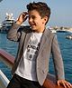 Robo Fry Cotton Woven Full Sleeves Solid Blazer With Text Printed T-Shirt - Grey