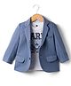 Robo Fry Cotton Woven Full Sleeves Solid Textured Blazer With Text Printed Tee - Blue